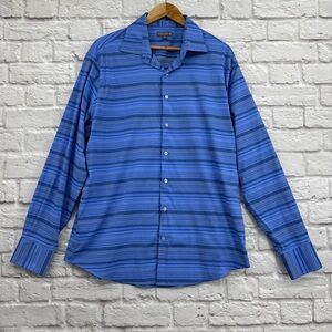 Peter Millar Summer Comfort Men's XL Blue Striped Performance Button-Up Shirt